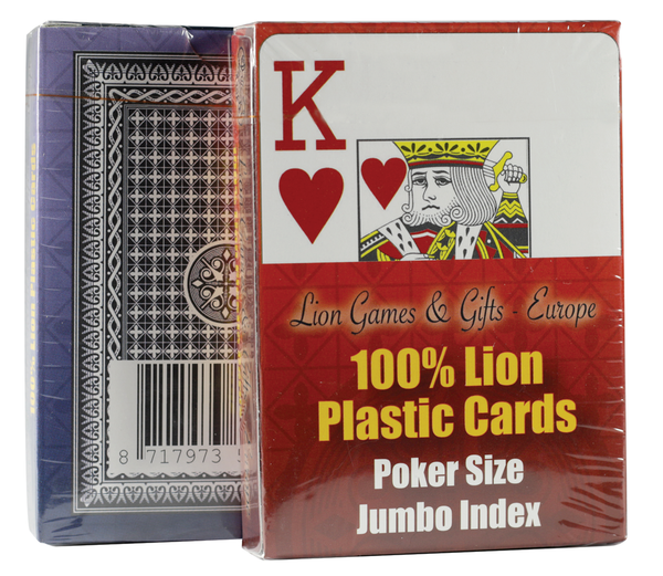2x Lion Texas Poker Kartenspiel 100% Plastik Set blau und rot